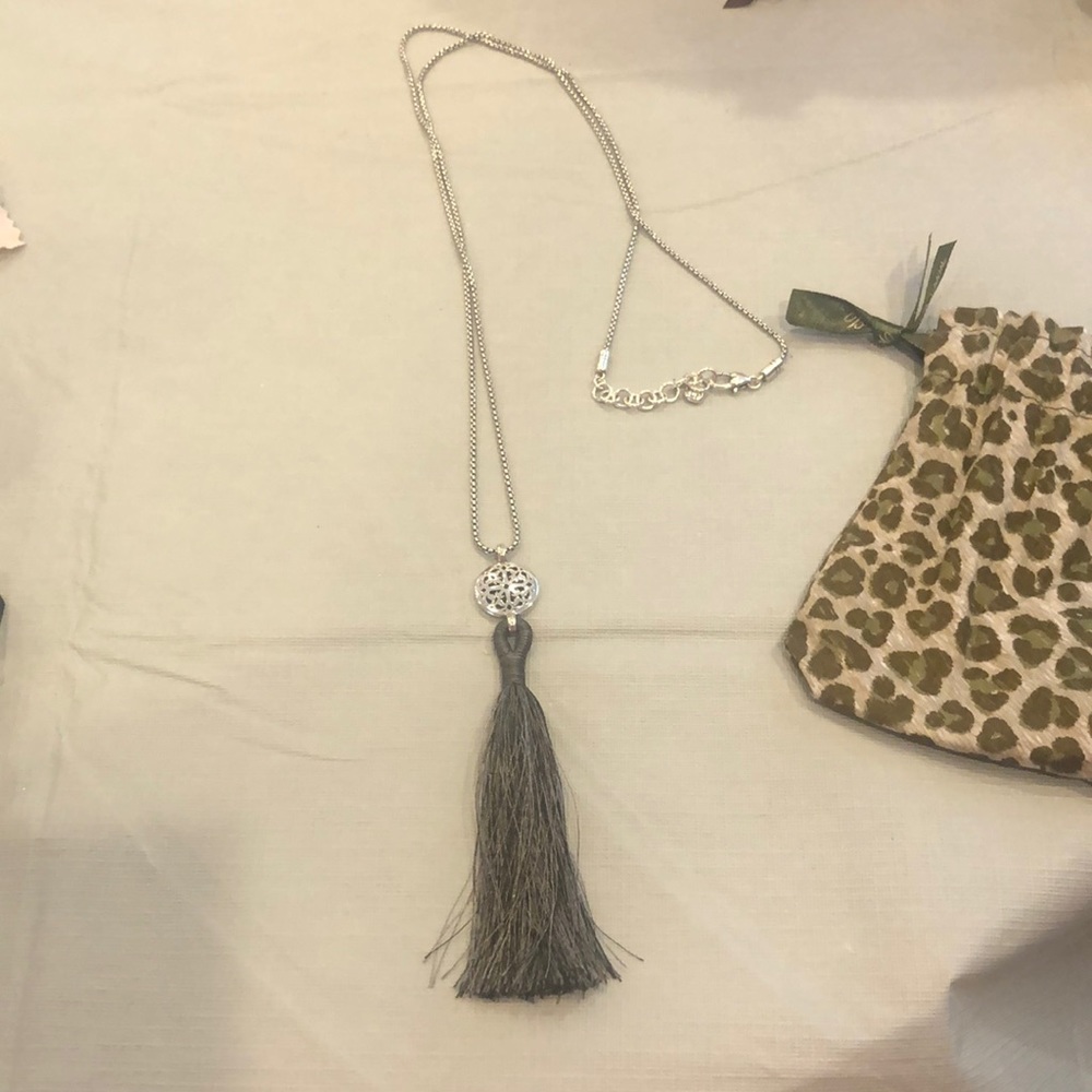 Brighton Ferrara dark grey tassel necklace
